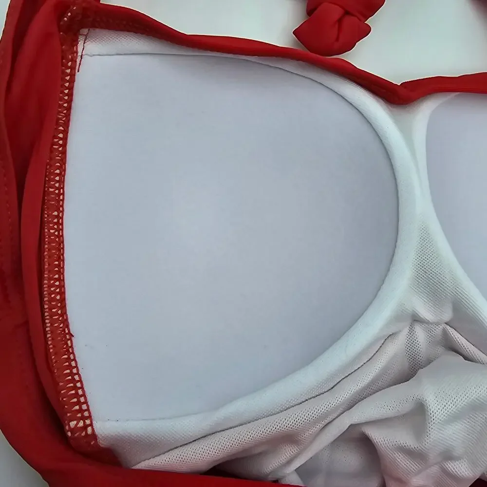 Tempt Me Womans size L Retro Halter Boyleg Ruched One Piece Swimsuit Red NWOT